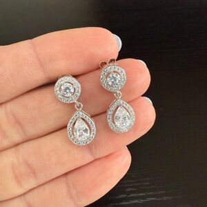 Pear Shaped Silver Geometric Drop Earrings